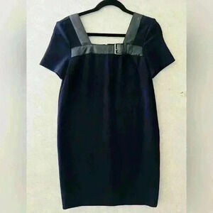 THE KOOPIES 38 BLACK FAUX LEATHER BUCKLE TRIM MOB WIFE‎ GRUNGE FLIRTY DRESS.